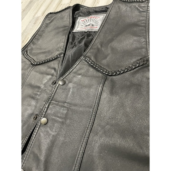 VTG Sunbelt Leather Collection Black Leather Lace Up Sides Vest Mens 48 - Picture 3 of 9